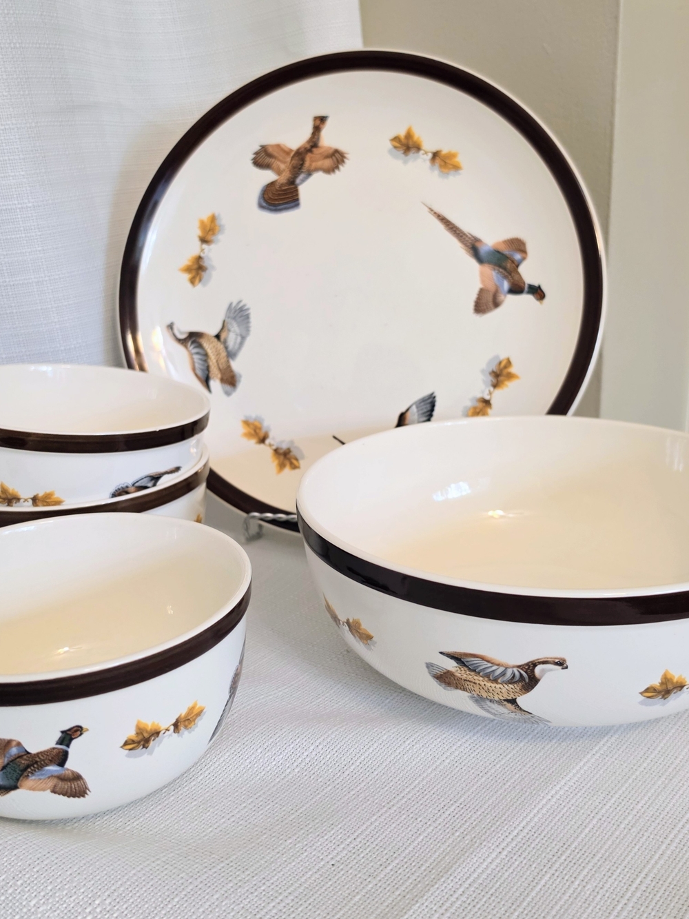 Big Sky Uplands Dish Serving Set Bowls Platter Pheasant Quail Hunting Lodge